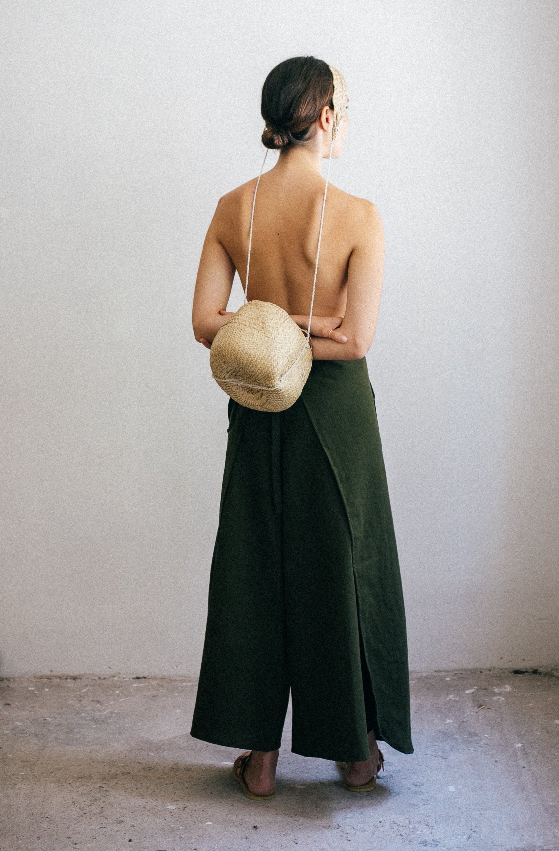 High-Rise Wide-Leg Split Linen Pants
