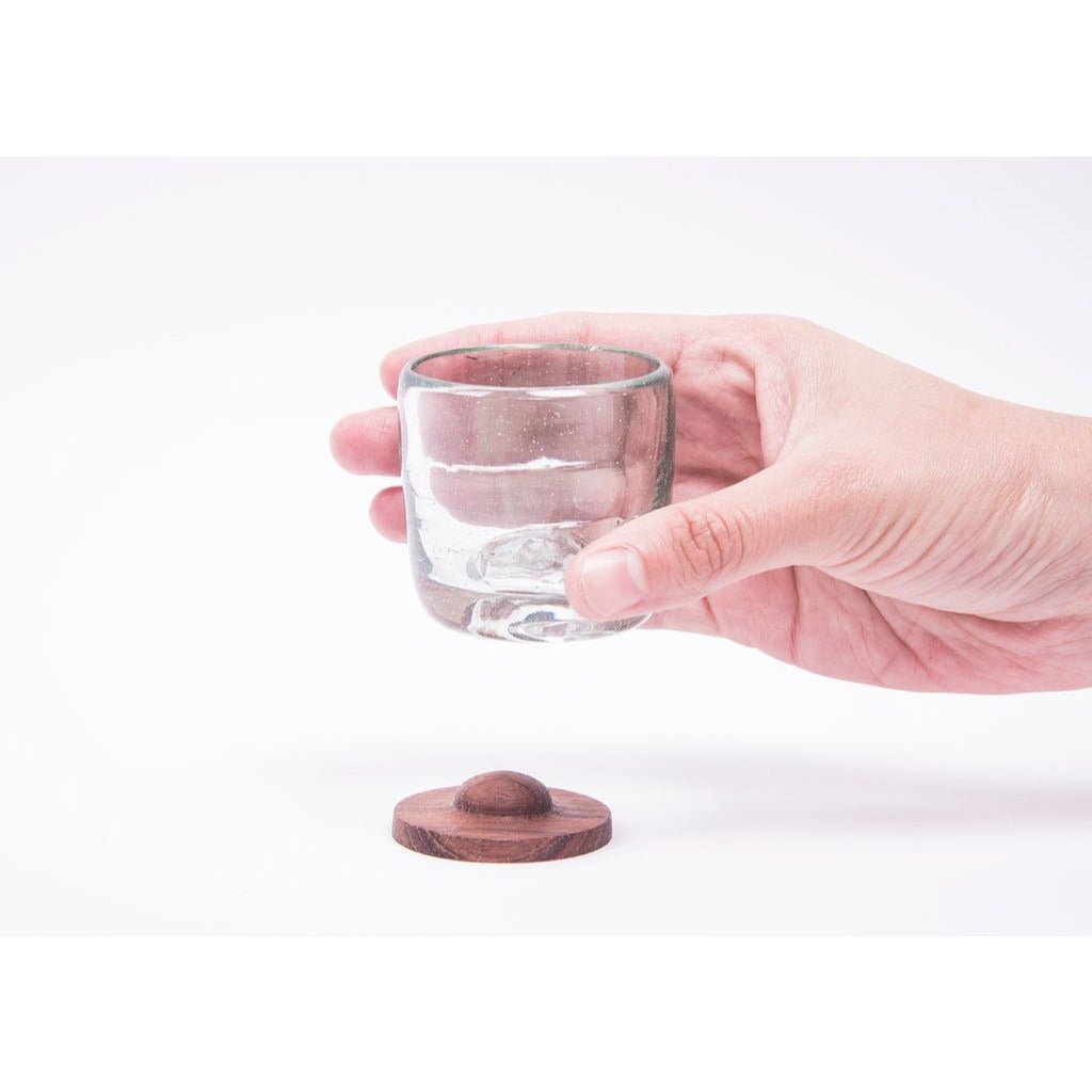 Hand Blown Tequila Shot Glass with Wood Coaster Base