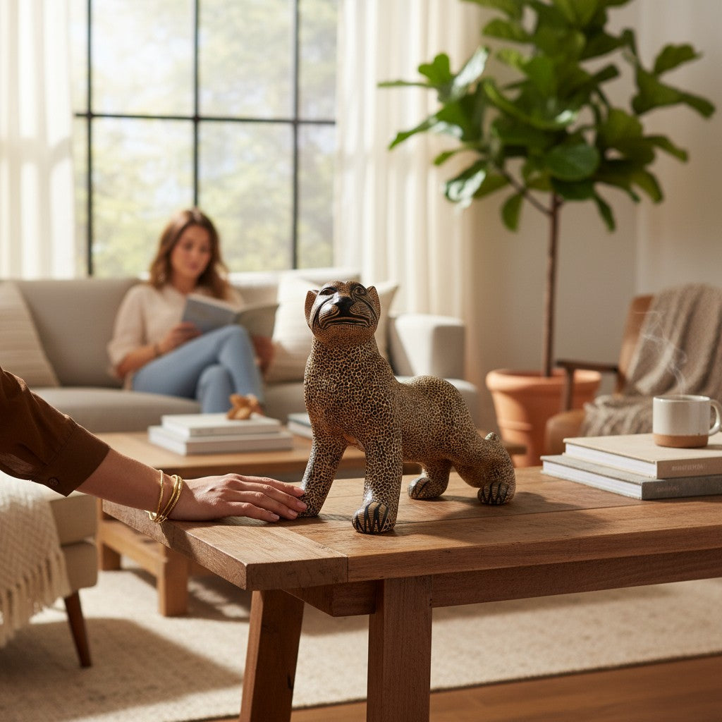 Large Standing Clay Mayan Jaguar Sculpture