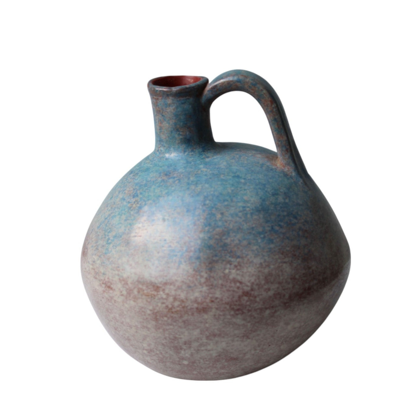 Handmade Rounded Multicolor Ceramic Decorative Carafe with Handle