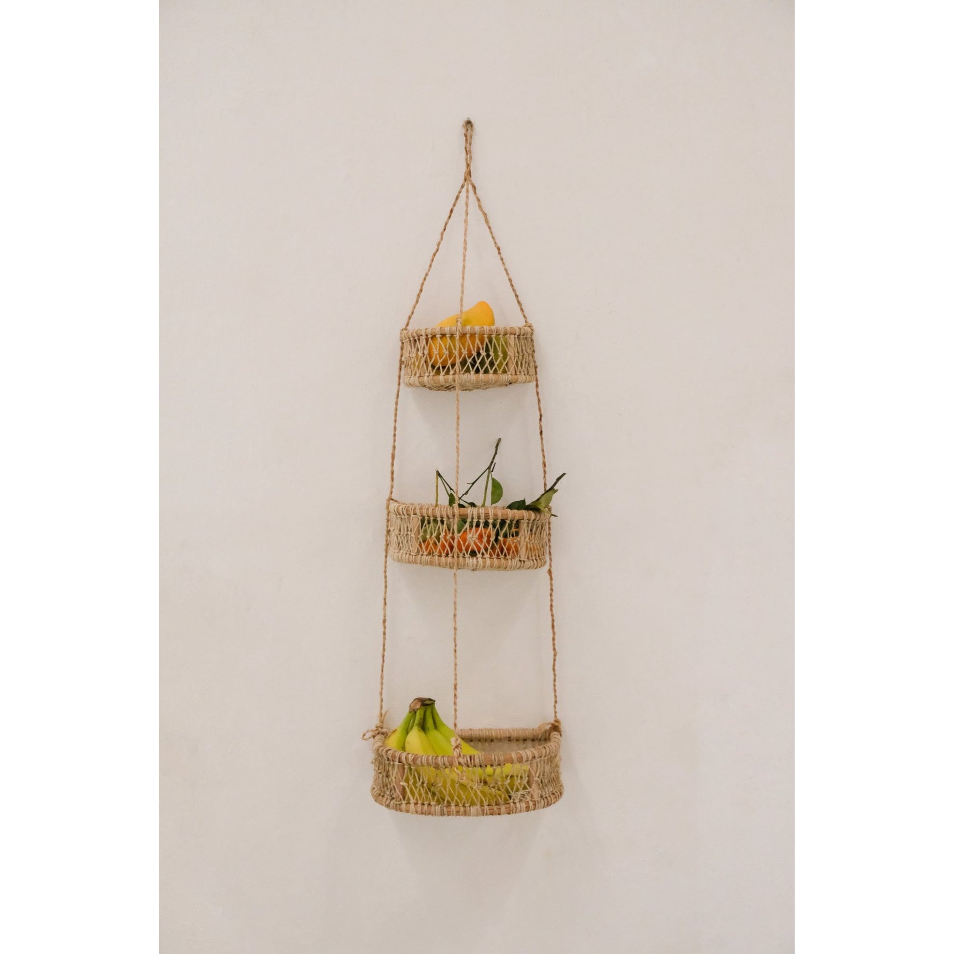 Three-Tier Half-Moon Handwoven Jonote Wall Hanging Basket Planter