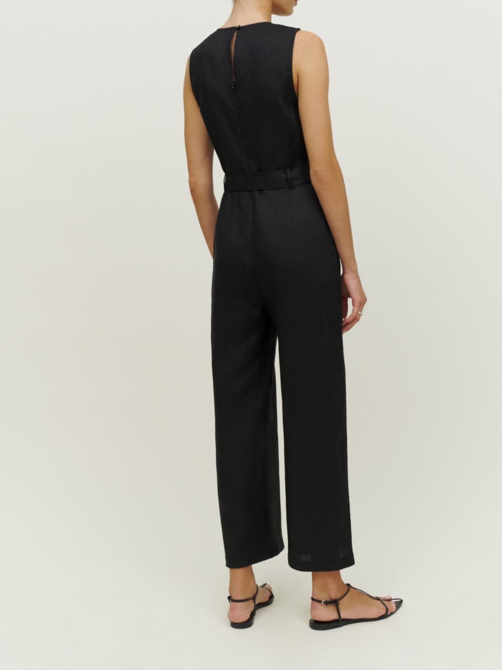 Relaxed Fit Belted Waist Linen Jumpsuit