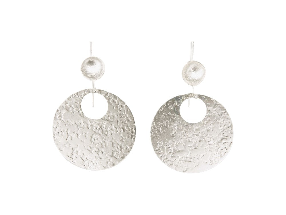 Handcrafted Eclipse hammered circle earrings in bronze with 24k gold or silver plating, lightweight artisan dangle earrings