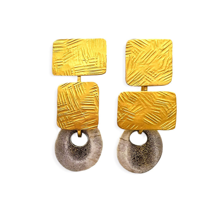 Modern Abstract Mixed Shapes Earrings with Natural Deer Horn