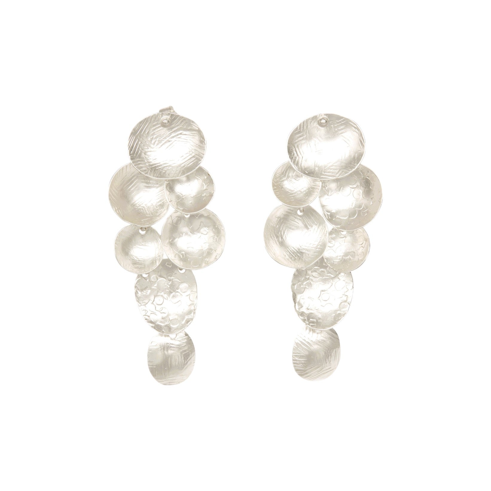 Pyxis Cascading hammered earrings, bronze with gold or silver plating, handmade in Mexico, sculptural cascading design