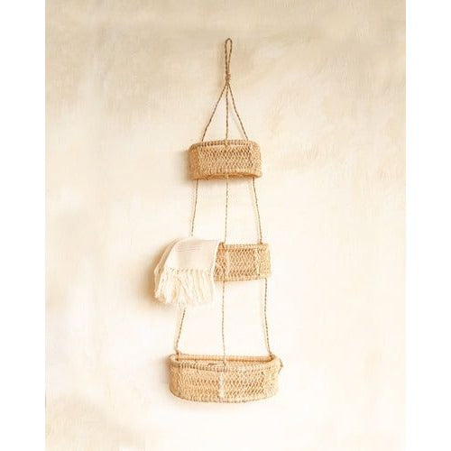 Three-Tier Half-Moon Handwoven Jonote Wall Hanging Basket Planter