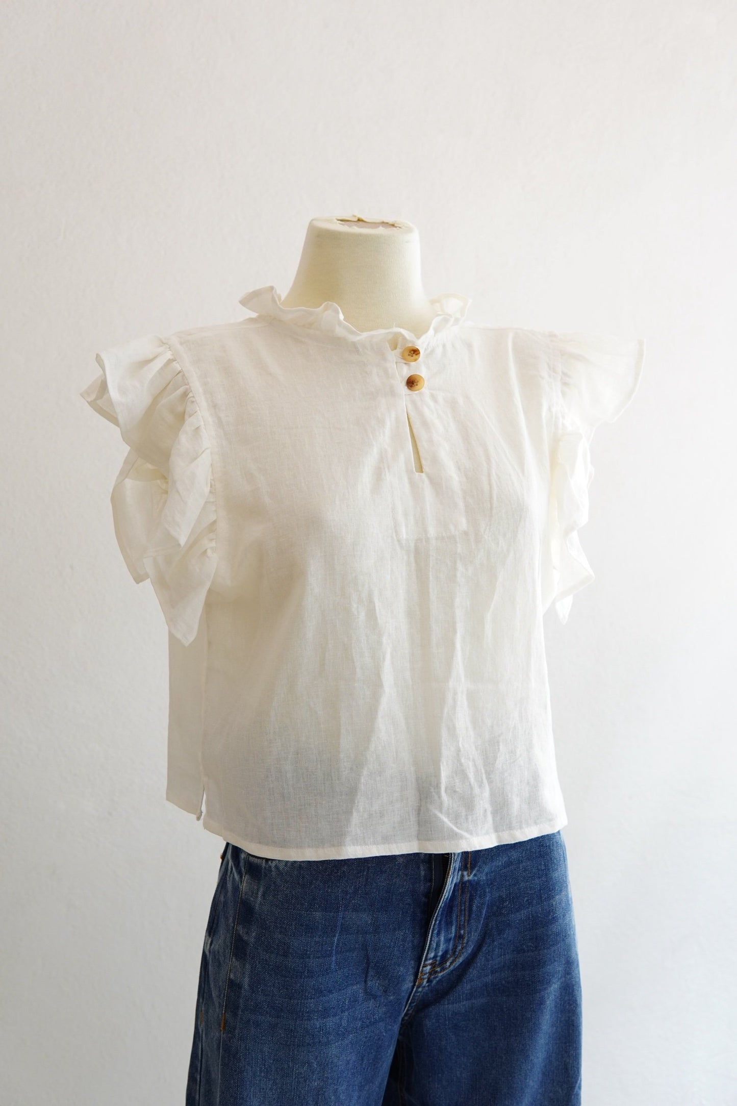 Bohemian Reversible Linen Ruffle Top