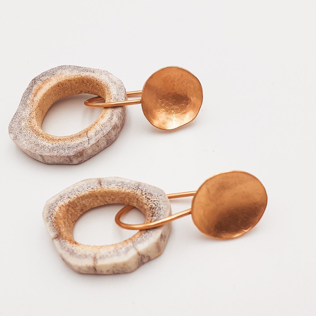 Corzo Drop Earrings with Deer Horn Disc