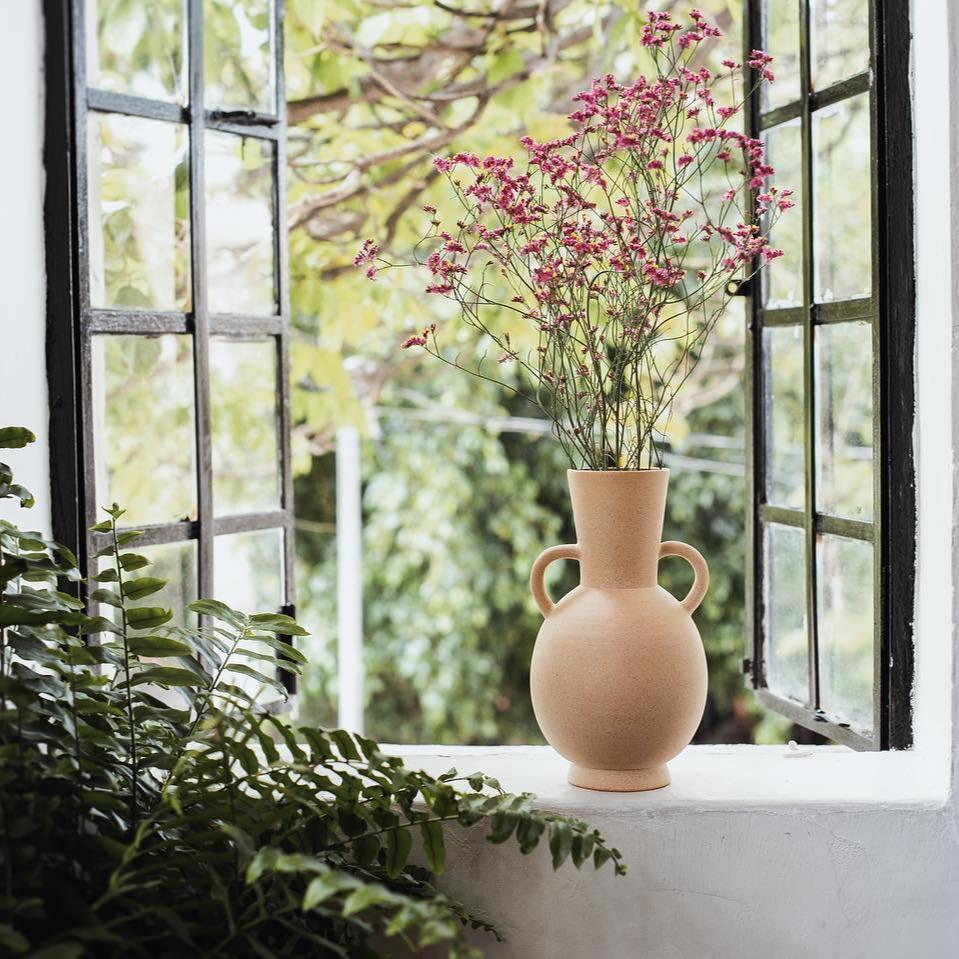 Handcrafted Sand Ceramic Vase with Handles