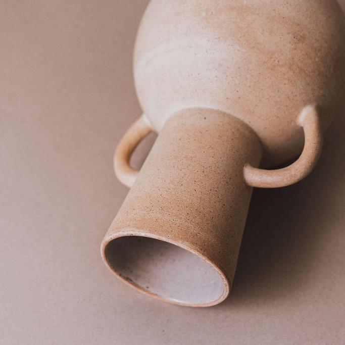 Handcrafted Sand Ceramic Vase with Handles