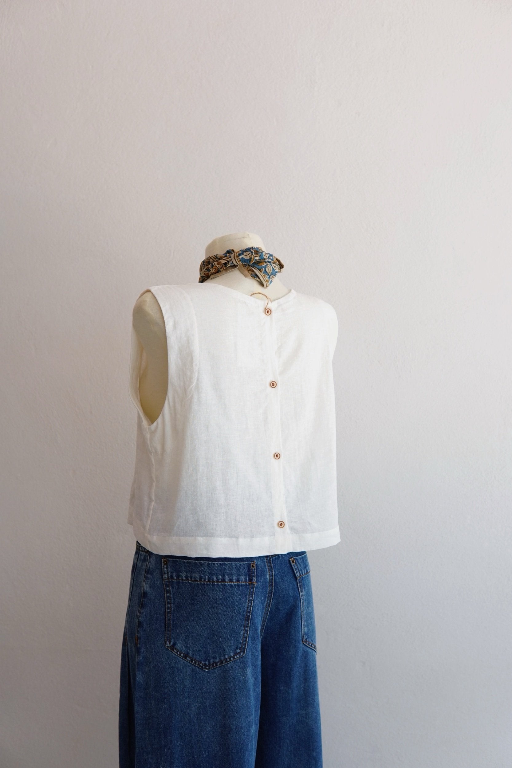 Handmade Linen Button Back Top