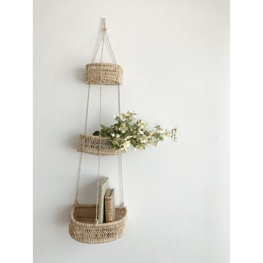 Three-Tier Half-Moon Handwoven Jonote Wall Hanging Basket Planter