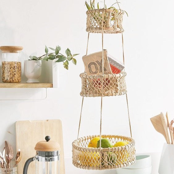 Three-Tier Round Handwoven Jonote Wall Hanging Basket Planter