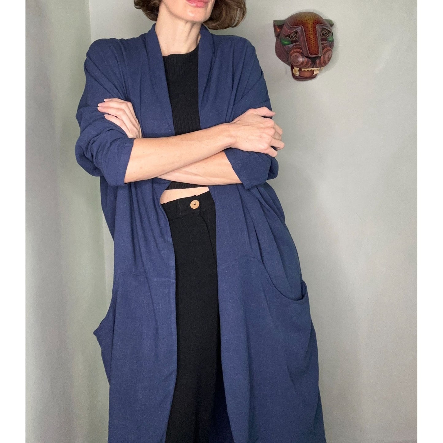 Bohemian Blue Linen Coat