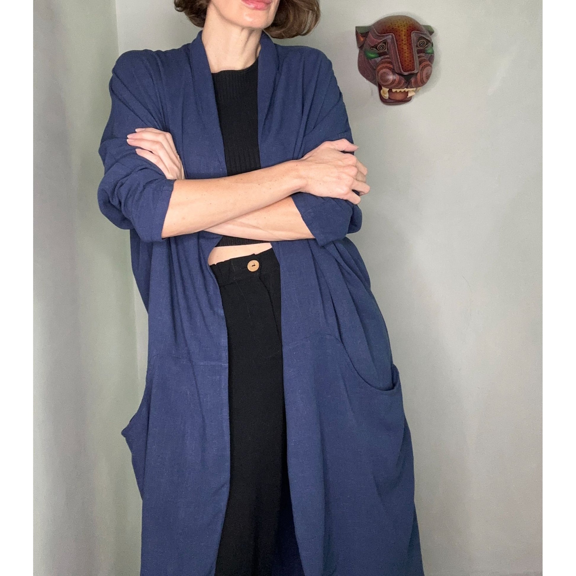 Bohemian Blue Linen Coat