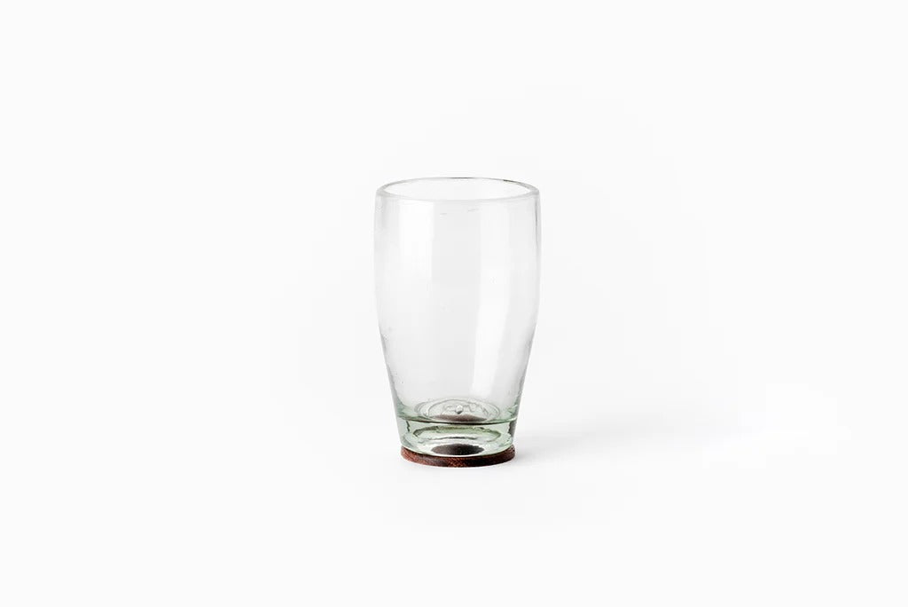 Hand-Blown Highball Glass with Parota Wood Base 