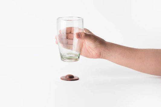 Hand-Blown Highball Glass with Parota Wood Base 