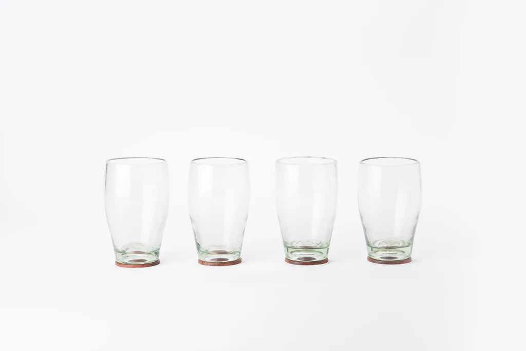 Hand-Blown Highball Glass with Parota Wood Base 