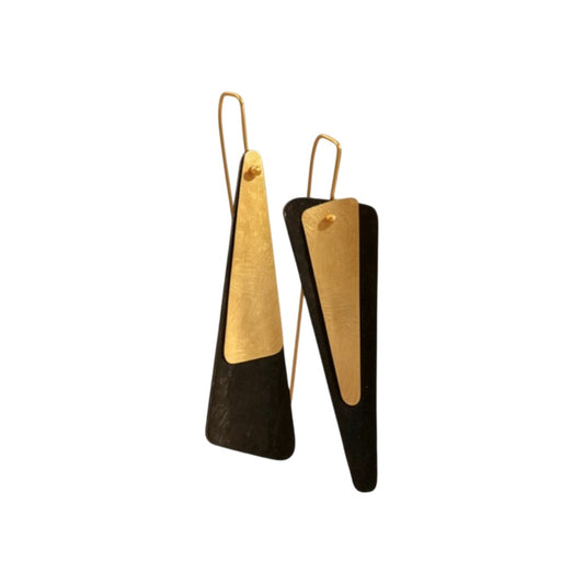 Two-tone black and gold geometric drop earrings – artisan handcrafted jewelry