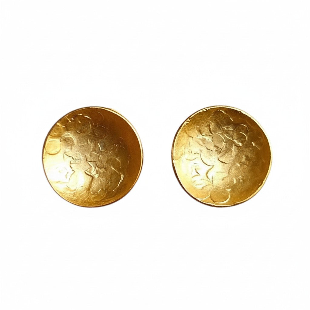 Kylix Bowl stud earrings, bronze base with 24k gold or sterling silver plating, hammered bowl design, handmade in Mexico