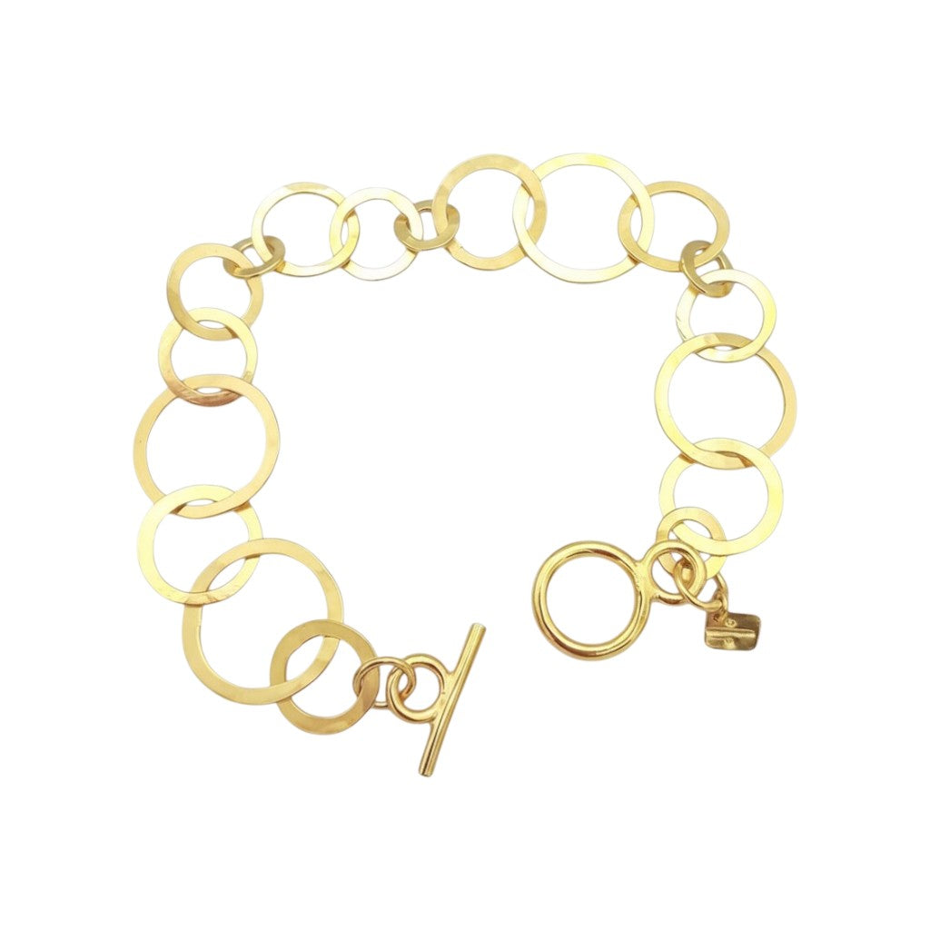 Circle Link Bracelet in gold plated bronze with hammered circle links