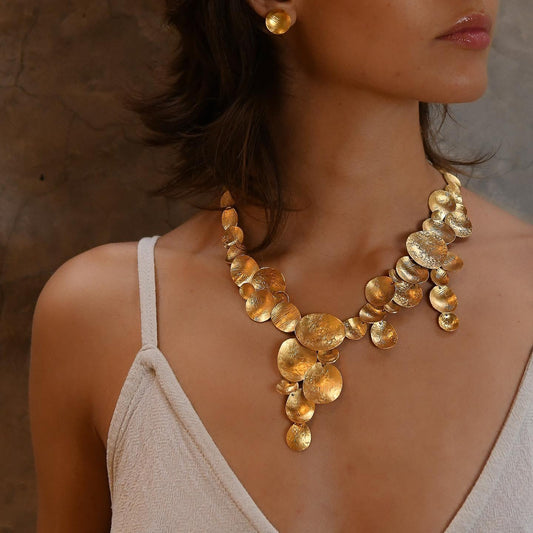 Contemporary Textured Round Gold Necklace