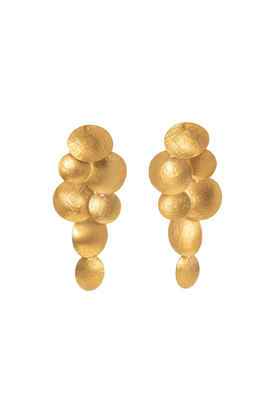 Pyxis Cascading hammered earrings, bronze with gold or silver plating, handmade in Mexico, sculptural cascading design