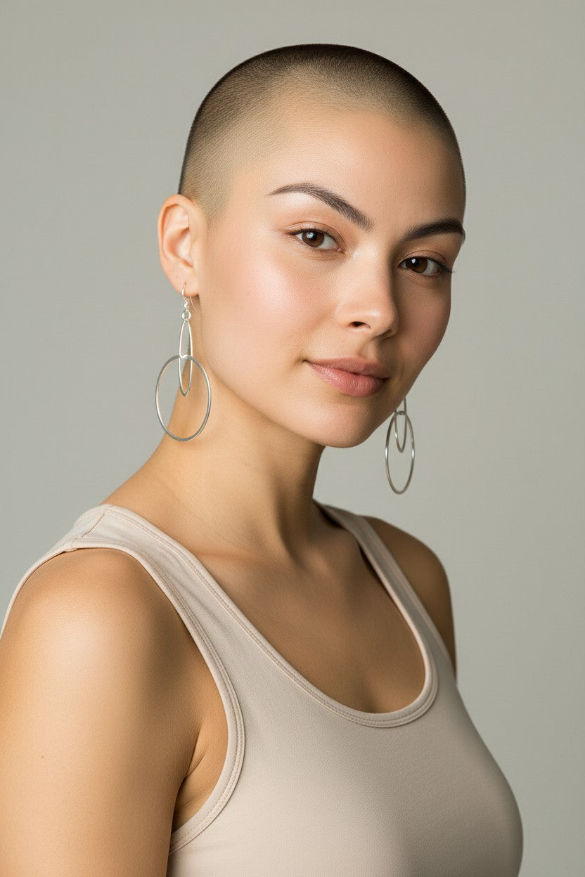 Double Hoop earrings in gold or silver finish, bronze base with hammered double hoop design, handmade in Mexico