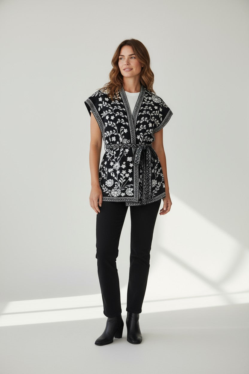 Floral Knit Kimono Vest