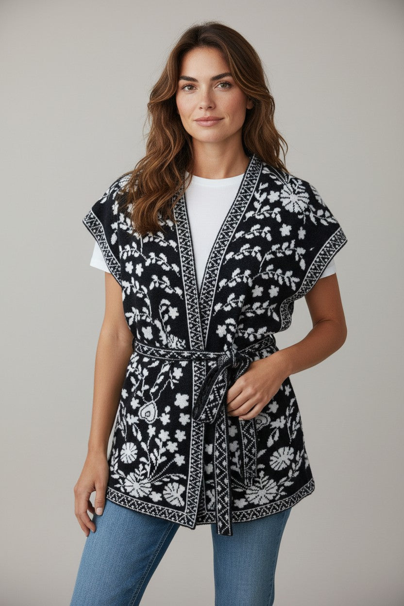 Floral Knit Kimono Vest