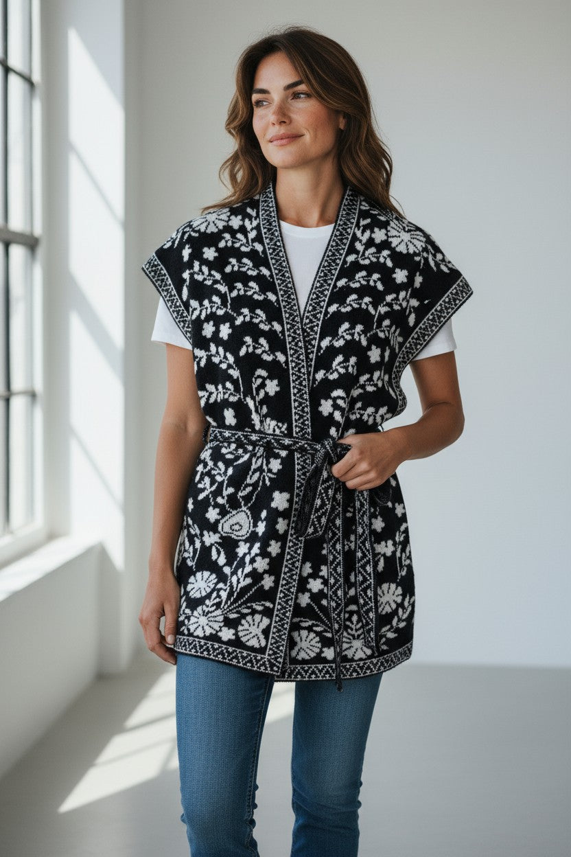 Floral Knit Kimono Vest