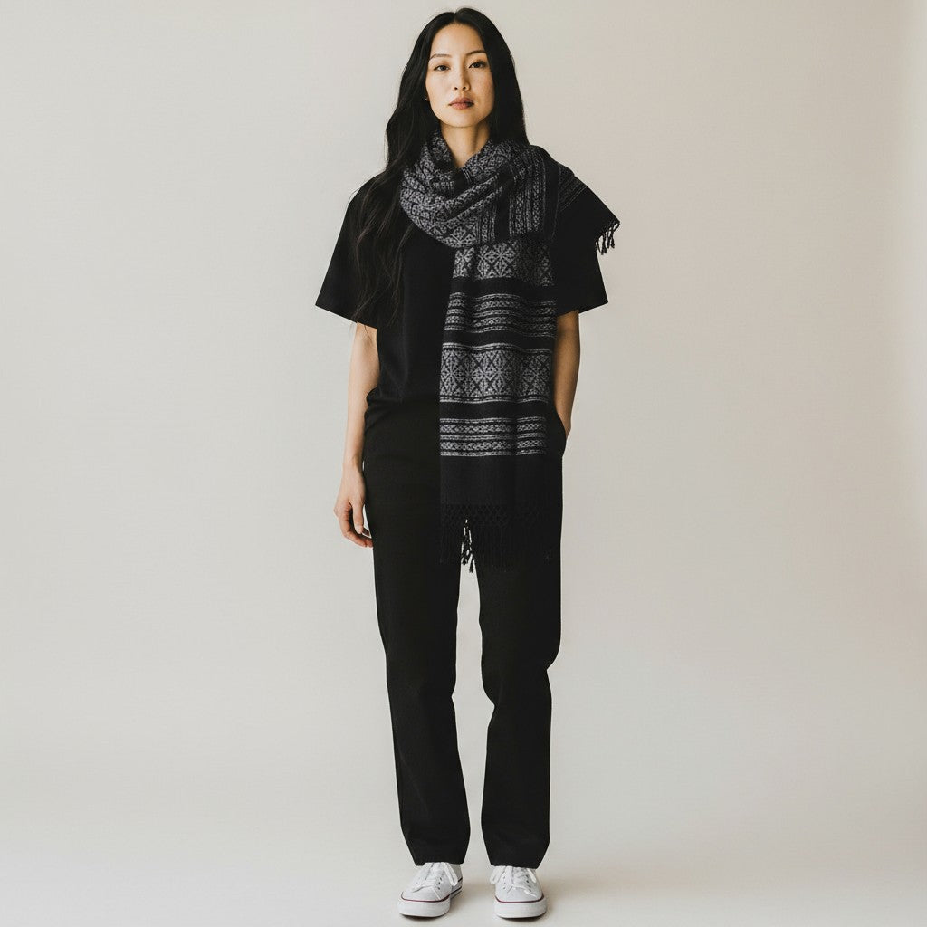 Floral Handwoven Cotton Rebozo Shawl