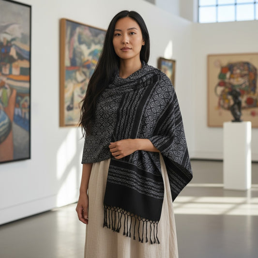 Floral Handwoven Cotton Rebozo Shawl