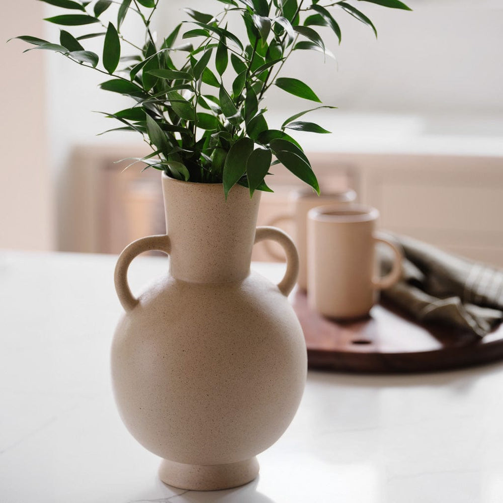 Handcrafted Sand Ceramic Vase with Handles