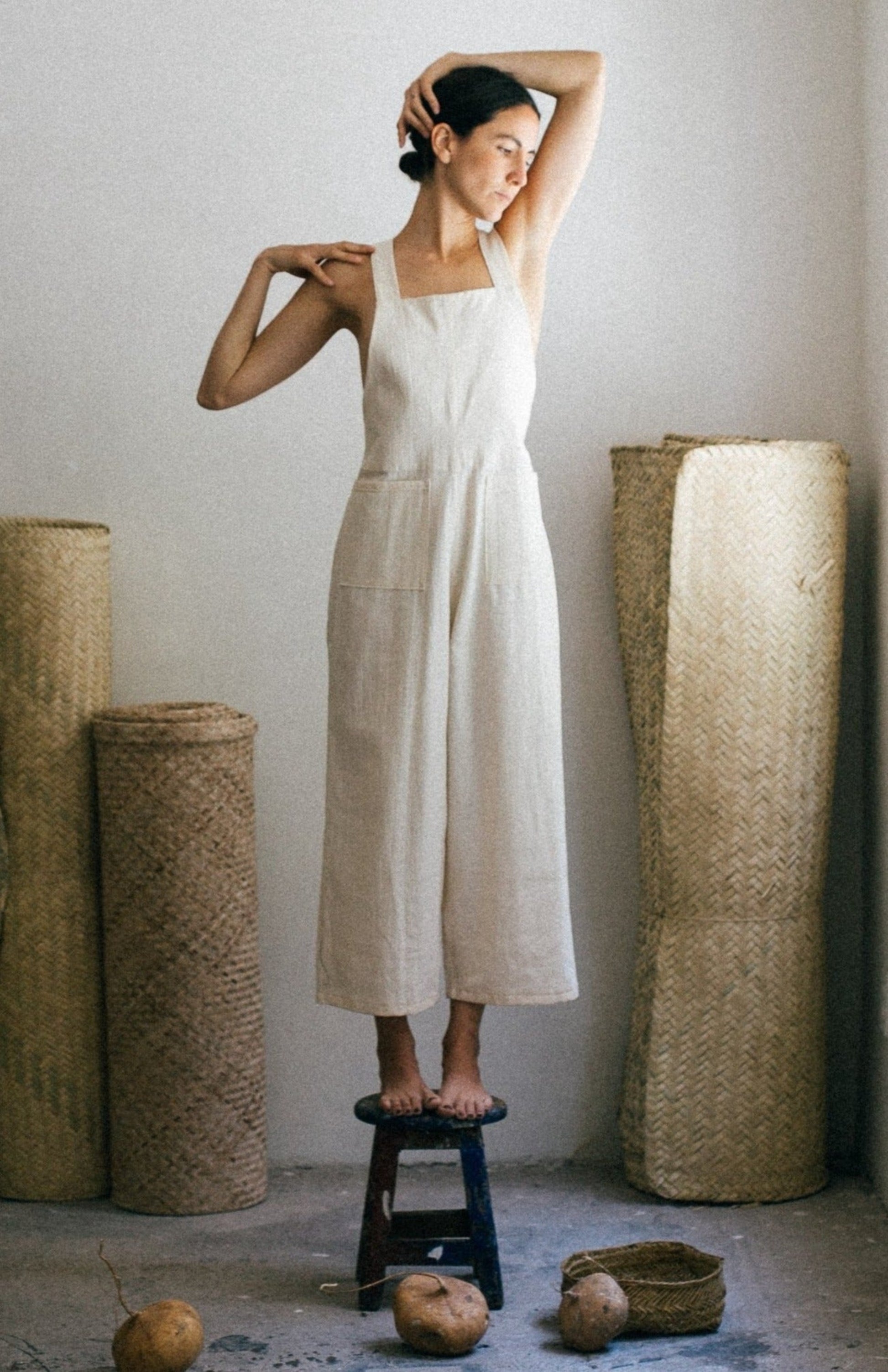 White Cotton Linen Jumpsuit