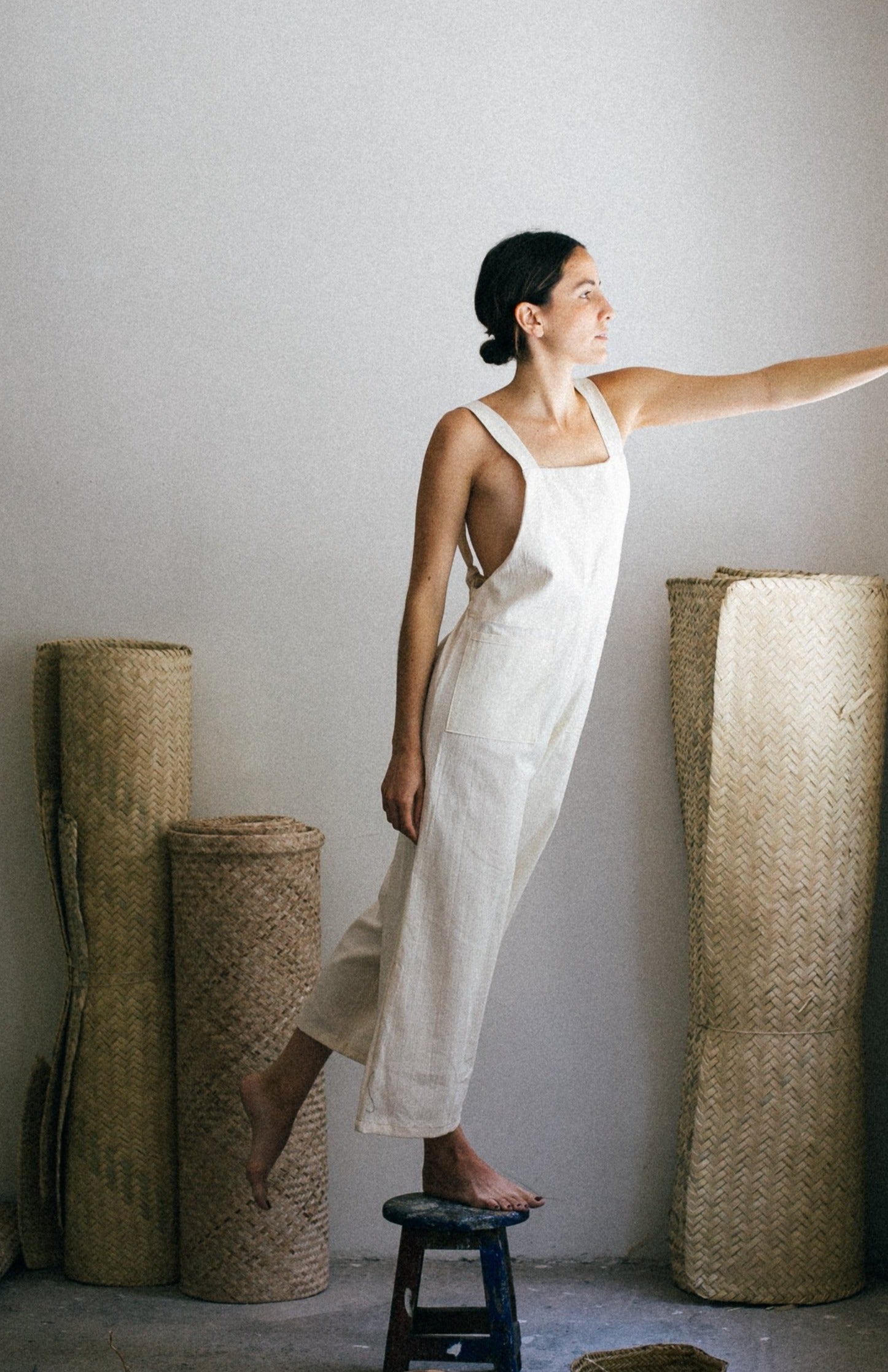 White Cotton Linen Jumpsuit