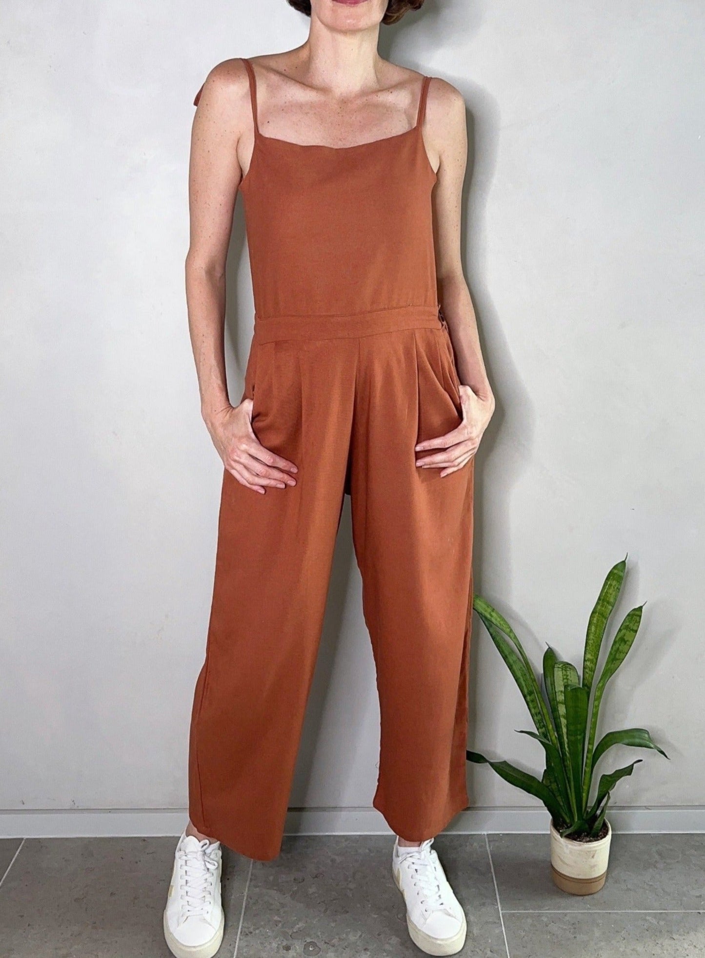Terracota Cotton Linen Jumpsuit