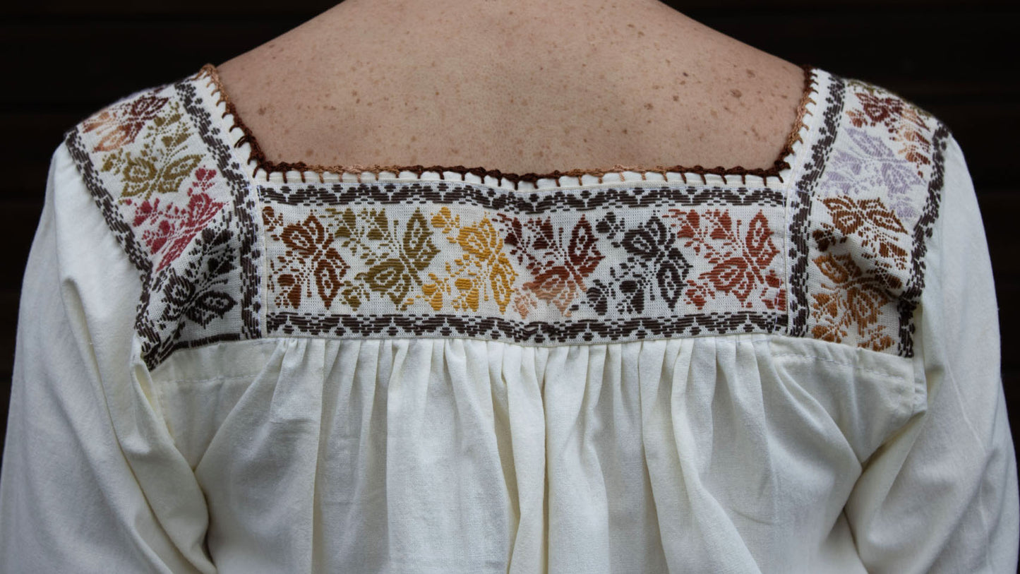 Handmade Traditional Floral Embroidered Mexican Blouse
