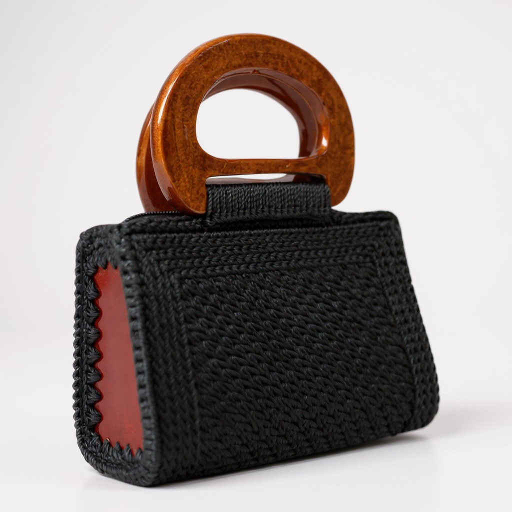 Handmade Woven Mini Bag with Wooden Handle
