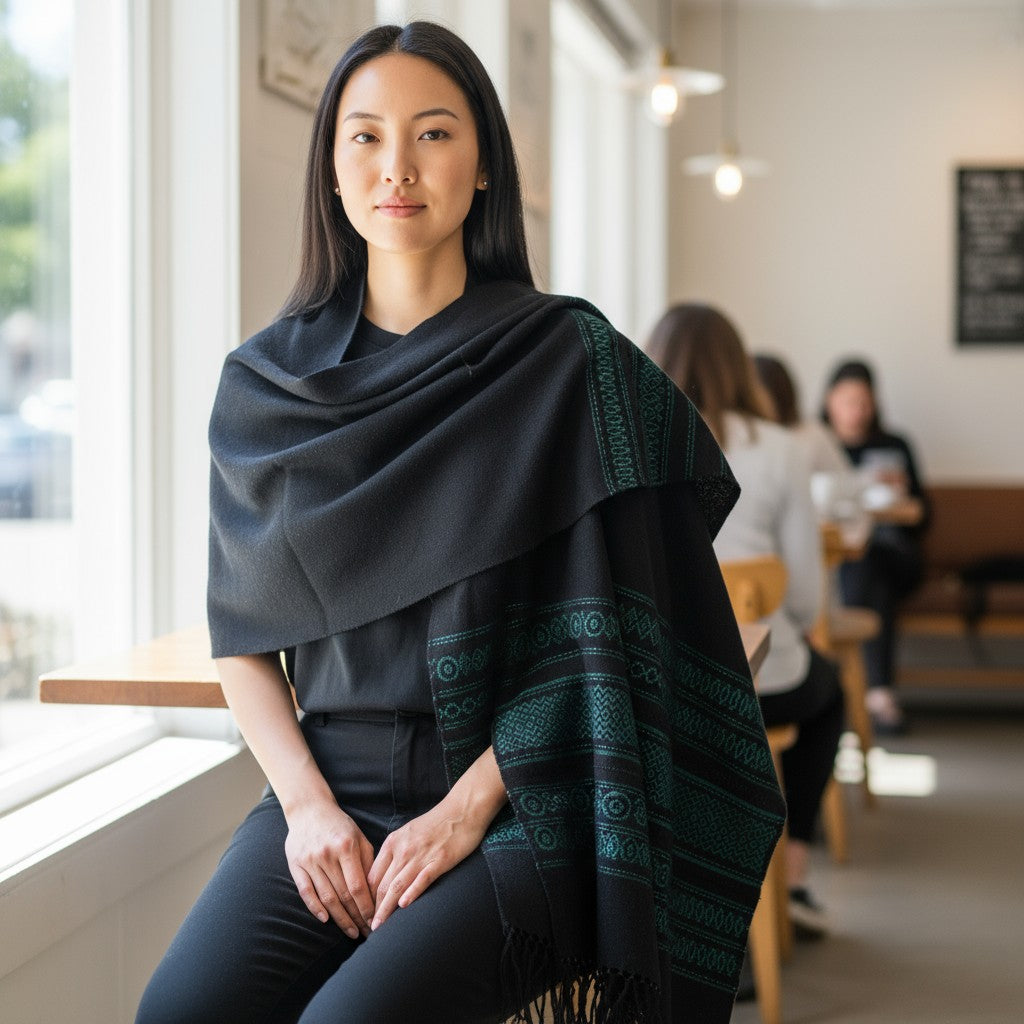 Handwoven Cotton Rebozo with Woven Borders