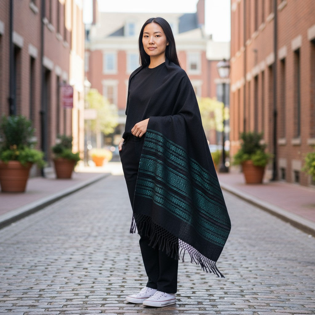 Handwoven Cotton Rebozo with Woven Borders