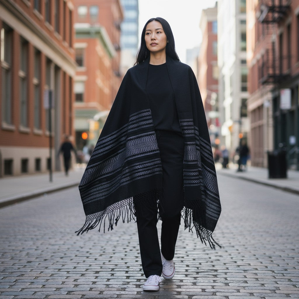 Handwoven Cotton Rebozo with Woven Borders