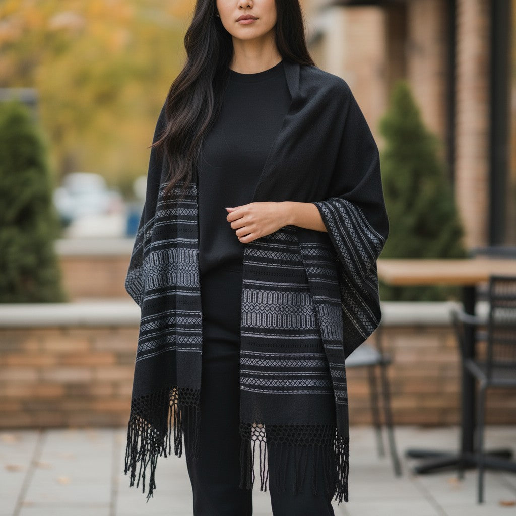 Handwoven Cotton Rebozo with Woven Borders