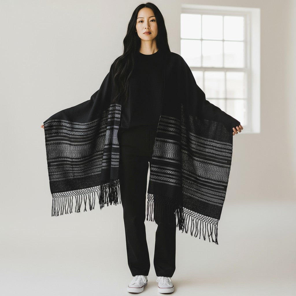 Handwoven Cotton Rebozo with Woven Borders