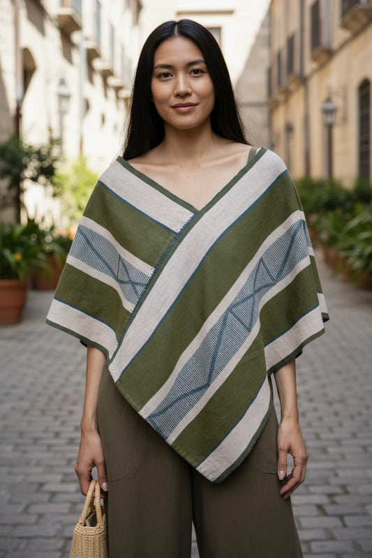 Handwoven Cotton Mexican Quexquemetl Poncho Shawl