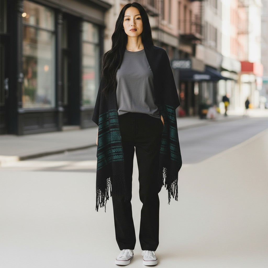 Handwoven Cotton Rebozo with Woven Borders