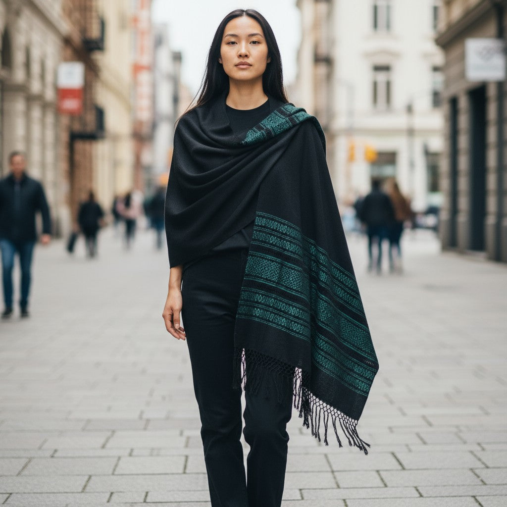 Handwoven Cotton Rebozo with Woven Borders