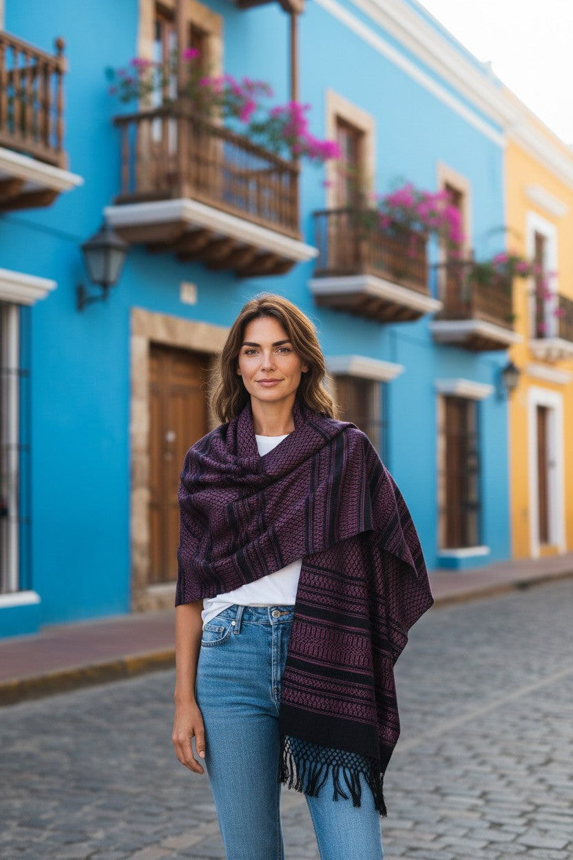 Handwoven Mexican Cotton Rebozo Shawl