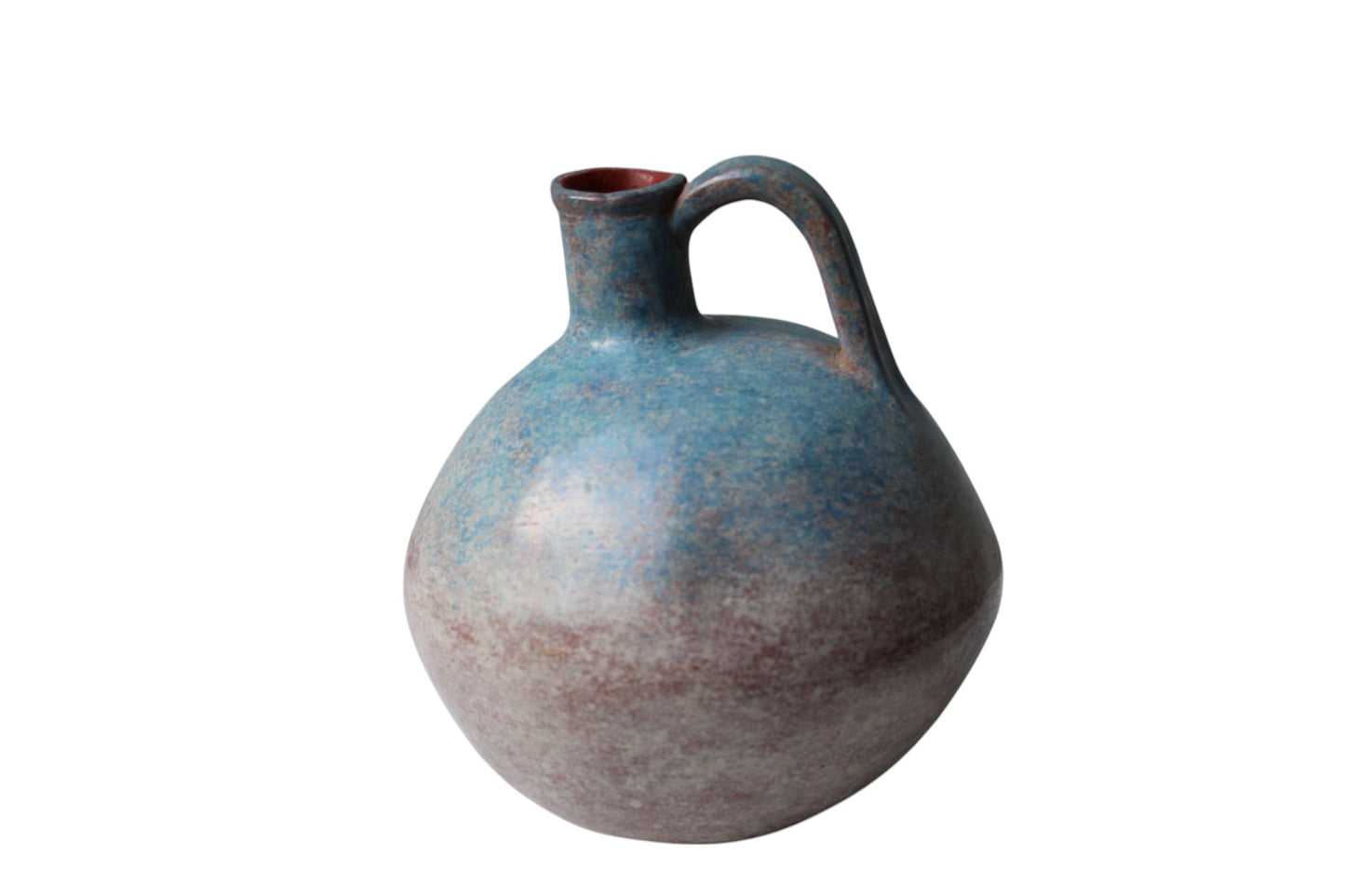 Handmade Rounded Multicolor Ceramic Decorative Carafe with Handle