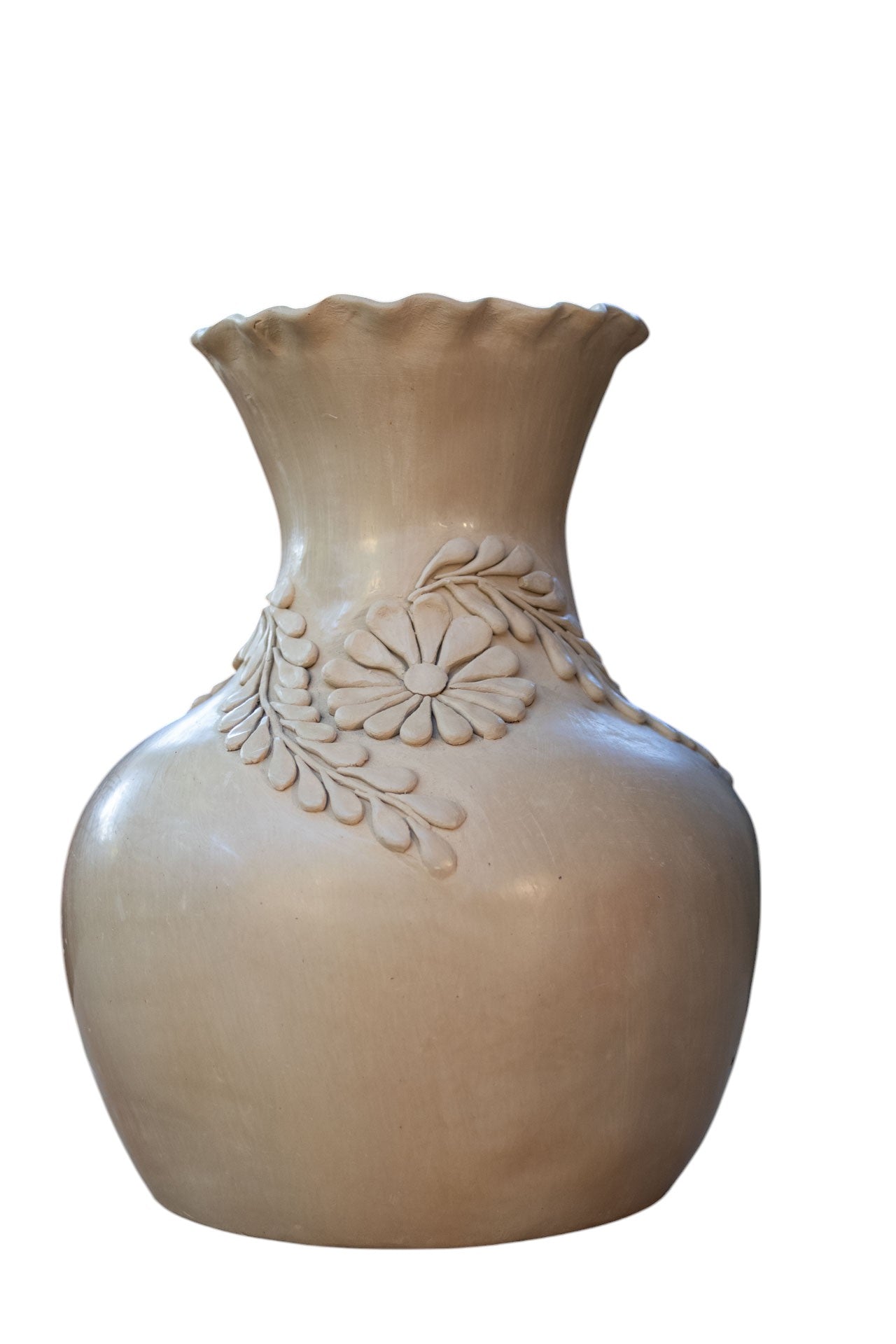 Handcrafted Floral Engraved Mexican Clay Vase